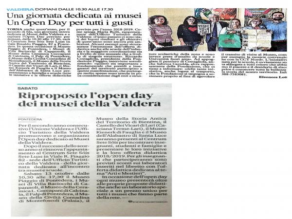 Rassegna stampa OPEN DAY Musei della Valdera  